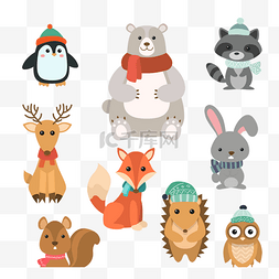 动物卡通合集图片_手绘卡通冬季活动的小动物