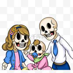 亡灵节卡通骨头人家庭