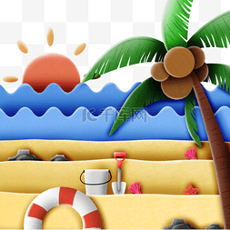 扁平沙滩椅子图片_手绘椰树夏日剪纸