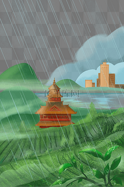 下雨下雨风景图片_二十四节气雨水建筑田园风景