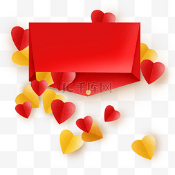 金色的心图片_红色信封里的纸片心