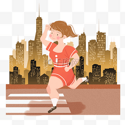 跑步女生图片_城市健身减肥跑步女生png素材