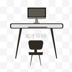 办公桌椅和电脑插画