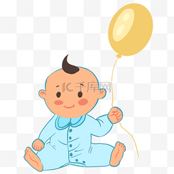 拿着黄色气球的婴儿插画