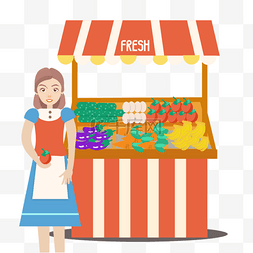 水果边图片_菜市场摊位卖新鲜食物的少女