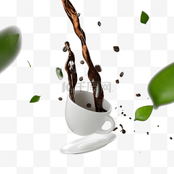 泼洒的咖啡图片_倒入杯中的咖啡3d元素