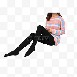 女子连脚修身黑色连体裤png素材