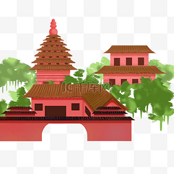 红色寺庙建筑