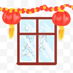 彩色喜庆春节灯笼装饰窗户