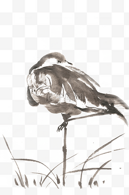孤立的鸟水墨画PNG免抠素材