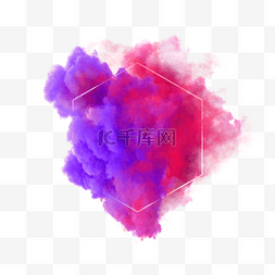 紫色和红色3d抽象烟雾六边形边框