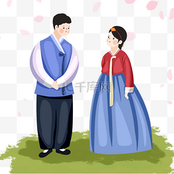 可爱风格韩国传统服饰人物