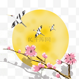 仙鹤图片_中秋节月亮桃花