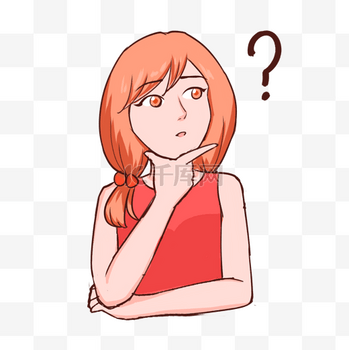 思考问题的卡通女孩PSD图片素材-思考问题的卡通女孩PSD模板图片下载-千库网