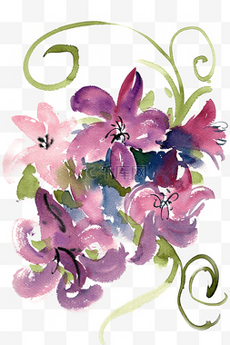 水彩花卉图案元素图片_水彩画紫色花卉图案