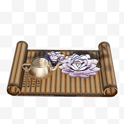 印花竹简和小茶壶