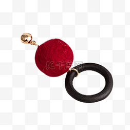 红色毛球圆形耳环一个