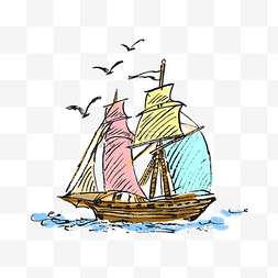 帆船手绘插画中国风