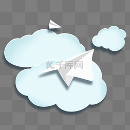 单色蓝色图片_手绘剪纸飞机云朵
