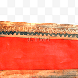 彩色手绘故宫红墙装饰画