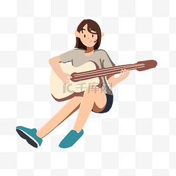 坐着弹吉他的女孩