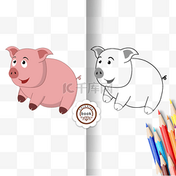 pig clipart black and white 猪儿童画黑
