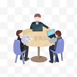 办公商务桌子图片_扁平风之三个人物商务办公场景免