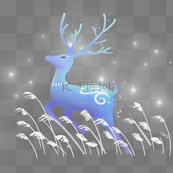 蓝色芦苇图片_梦幻动物蓝色草丛中奔跑的小鹿