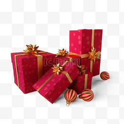 开开的礼盒图片_红色雪花圣诞节礼盒3d元素