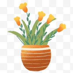 春季植物花卉插画图片_手绘卡通黄花植物盆栽免扣元素