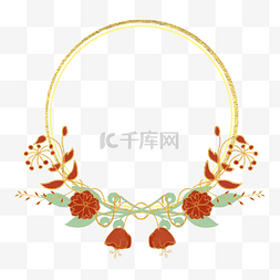 中国风金色浮雕线条带植物边框