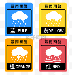 防汛预警图片_暴雨4色预警图标