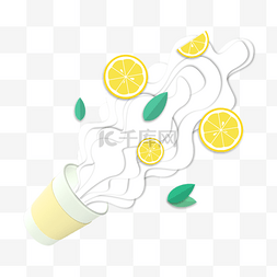 饮料解渴图片_剪纸风格柠檬水饮料