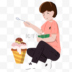 吃西瓜男孩图片_夏日冰淇淋冷饮