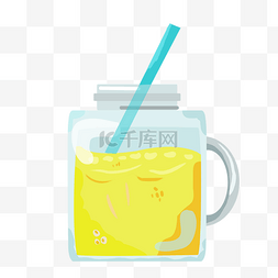 黄色饮料蓝色吸管饮料夏日