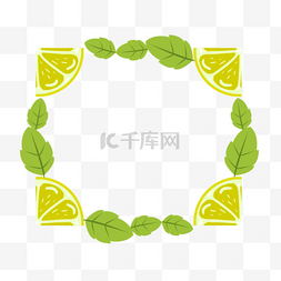边框柠檬图片_清凉一夏绿色叶子柠檬边框