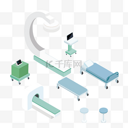 卡通手绘医疗设备病床插画