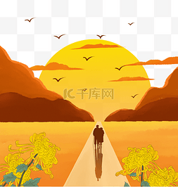 敬老墙绘图片_重阳节夕阳下老人温馨场景