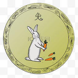 小元素线稿图片_中国纹十二生肖兔子