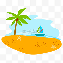 海边椰子树沙滩图片_夏天沙滩海边椰子树