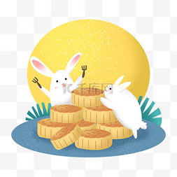 中秋食物图片_中秋节中秋佳节吃月饼兔子