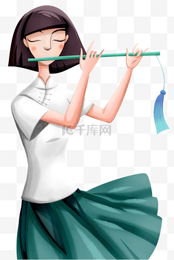 笛子古典乐器图片_吹笛子的女孩