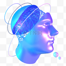 大脑专注图片_科技智能头像魔幻数据蓝色线框侧