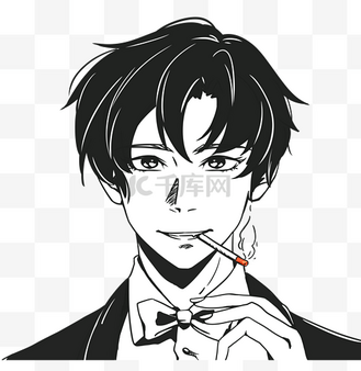 半张脸人物图片素材_男生黑白漫画人物