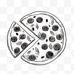 榴pizza图片_食物黑白线描线稿27