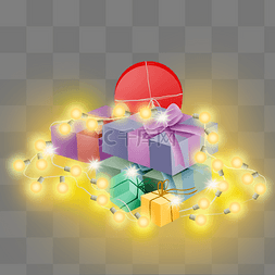 生日礼物盒堆图片_彩色礼物盒和灯