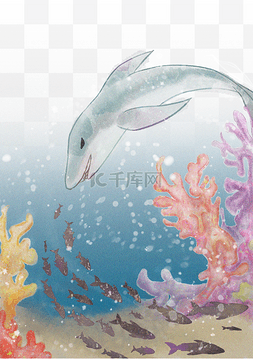 水彩海底鲨鱼手绘插画
