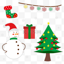 树木贴纸图片_圣诞节雪人树木贴纸