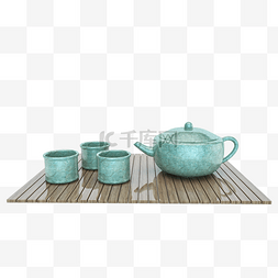 中国风茶杯png图片_C4D仿真陶瓷中国风茶壶茶具建模