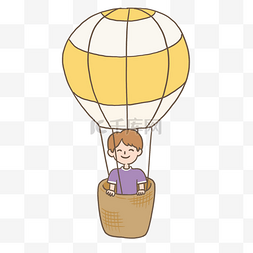 热气球1图片_六一儿童节坐热气球的小朋友插画